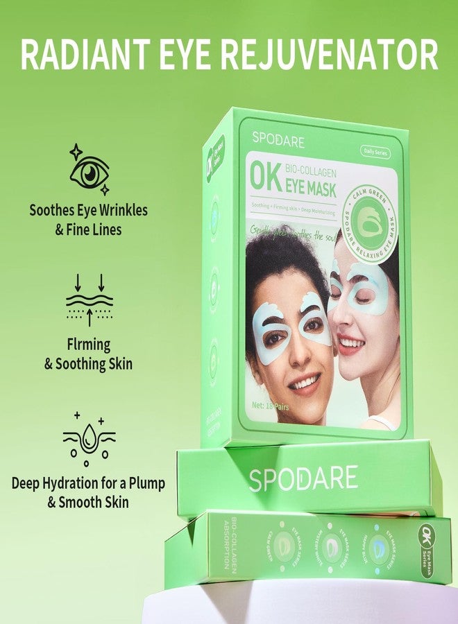 SPODARE OK Shape Eye Masks, 360° Fit Under Eye Patches with Collagen and Lavender Flower Extract, Firming Eye Masks for Puffy Eyes, Wrinkles, Self Care Gifts for Women - 18 Pairs, Calm Green - Image 3